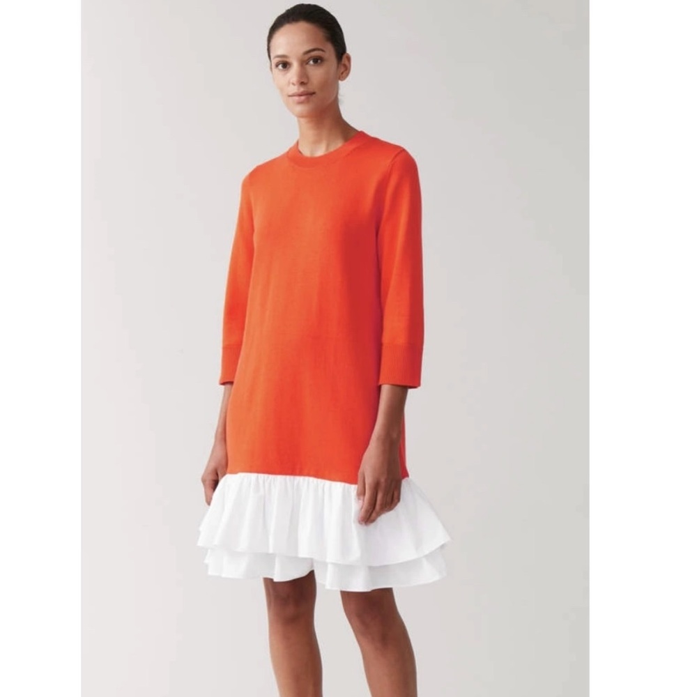 Cos sweater dress with drop waste and white skirt